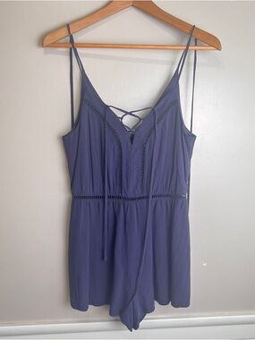 Blue Rain Navy Blue Strappy Rayon Romper, Lace Trim, Zipper Closure Size XS, EUC